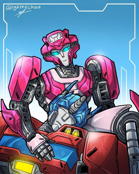 Transformers Optimus X Elita One, Optimus Prime X Megatron Bayverse, Cute Transformers Art, Optimus And Elita One, Optimus X Elita One Fanart, Elita One X Optimus Prime, Bayverse Starscream, Transformers As Humans, Transformers Animated Fanart