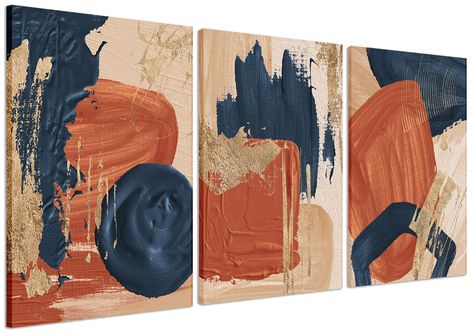 PRICES MAY VARY. 【Brightly Colorful Wall Art】: This set of three Terracotta blue and orange abstract canvas wall art breathes life into any space. The striking orange wall art complements the navy wall art.Whether displayed individually or in a group, these pieces greatly enhance the artistic appeal of your home. 【Modern Abstract Wall Decor】: The abstract art is immersed in shades of navy and orange, blending elements of mid-century and modern,suitable for any space, including your dining room, Wall Decor Posters, Mid Century Modern Wall Decor, Navy Blue Decor, Blue Abstract Wall Art, Navy Blue Wall Art, Navy Walls, Decor Posters, Blue Wall Decor, Painting For Living Room