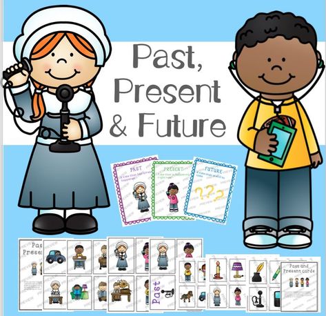 A picture showing a past, present, future for K-2. Timeline Project, Kindergarten Social Studies, Sequencing Cards, Easel Activities, Vocabulary Cards, Past Present Future, Writing Center, Digital Classroom, Digital Activities