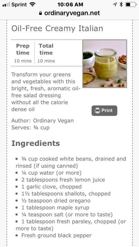 Fat Free Dressing Recipes, Creamy Italian Salad Dressing, Wfpb Sauces, Creamy Italian Dressing, Starch Solution Recipes, Vegan Salad Dressing Recipes, Vegan Dressings, Oil Free Salad Dressing, Wfpb Diet