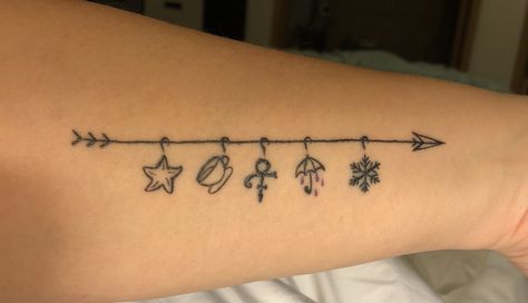 I had this done by Belena at Trip Ink Tattoo in Las Vegas. Starfish & Coffee, Symbol, Purple Rain, And Sometimes it Snows in April. It’s almost healed completely. Starfish And Coffee Tattoo, Purple Rain Tattoo, Rain Tattoo, Prince Tattoos, Coffee Prince, Coffee Tattoos, Bff Tattoos, Arrow Tattoos, Purple Rain