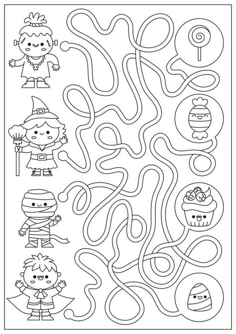 Halloween Mazes For Kids Free Printable, Labyrinth Printable, Maze Halloween, Kawaii Ideas, Maze For Kids, Mazes For Kids Printable, Halloween Black And White, Halloween Maze, Room Parent