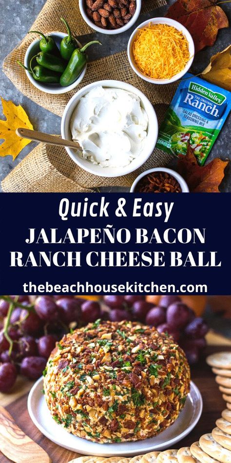 Cheeseball Christmas, Bacon Ranch Cheese Ball, Ranch Cheese Ball, Jalapeño Bacon, Top Appetizers, The Best Appetizers, Easy Bacon, Stuffed Jalapenos With Bacon, Casual Entertaining