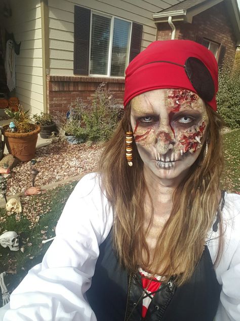 Pirate zombie makeup- zombie crawl Pirate Women Makeup, Zombie Pirate Makeup, Scary Pirate Makeup, Pirate Makeup Women Halloween, Pirate Face Paint, Pirate Photoshoot, Halloween Makeup Zombie, Zombie Makeup Halloween, Haunt Makeup