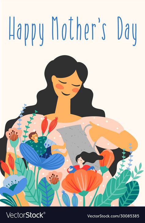 Mothers Day Illustration Design, Mothers Day Illustration Art, Happy Mothers Day Illustration, Mothers Day Illustration, Mothers Day Vector, Mother Illustration, Mom Illustration, Women Vector, Mothers Day Drawings