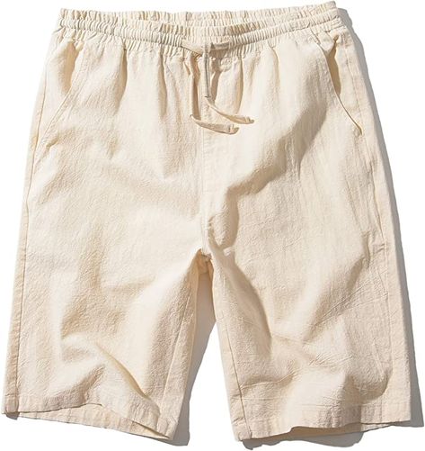 Linen Shorts Men, Mens Linen Shorts, Look Con Short, Drawstring Waist Shorts, Beige Shorts, Mens Linen, Linen Casual, Linen Short, Casual Sporty