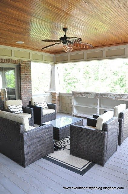 Taking it Outside - Covered Porch Reveal - Evolution of Style Outdoor Bar And Grill, Outdoor Drapes, Friends First, Three Season Room, Porch Wall, Glass Room, Saving Grace, Rain Rain, Diy Deck