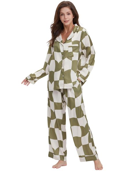 PRICES MAY VARY. Materials: Our pajamas is made of silky, lightweight satin fabric. Silky pajamas is not easy to drape, the fabric is soft and breathable Design feature: Women’s pajamas has a loose fit and elastic waistband, sleepwear has multitudinous pattern design and different tones of color Full range of size: Pajamas has five sizes which fit most people; Small=(US 4-6) Medium=(US 8-10) Large=(US 12-14) X-Large=(US 16-18) XX-Large=(US 20-22) Easy care: Machine wash for cold water and tumble Checkered Pajamas, Satin Pajamas Set, Silky Pajamas, Winter Pajamas, Satin Pyjama Set, Sleep And Loungewear, Daytime Dresses, Pajama Party, Satin Pajamas