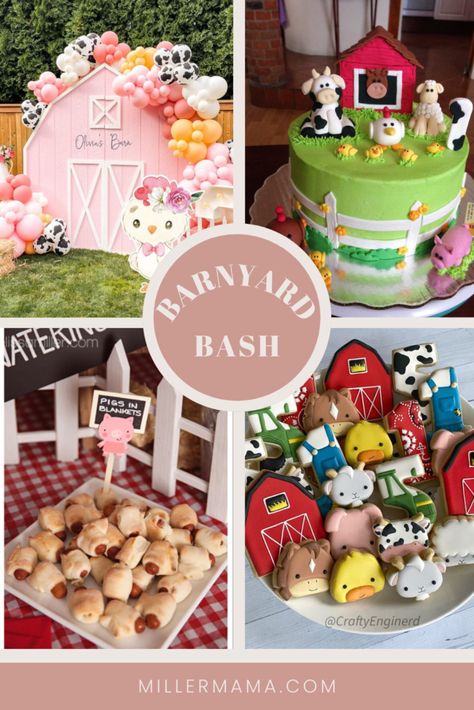 Farm Party Foods, Farm Birthday Cakes, Farm Animal Cakes, Cookie Party Favors, Farm Birthday Party, First Birthday Party Themes, Pigs In A Blanket, Cookie Party, Birthday Party Food