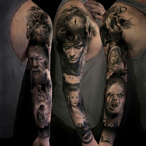 Ellen Westholm Lord Of The Rings Sleeve, Gandalf Tattoo, Hobbit Tattoo, Ankle Tattoo Men, Lotr Tattoo, Rings Tattoo, Lord Of The Rings Tattoo, Red Rose Tattoo, Marvel Tattoos