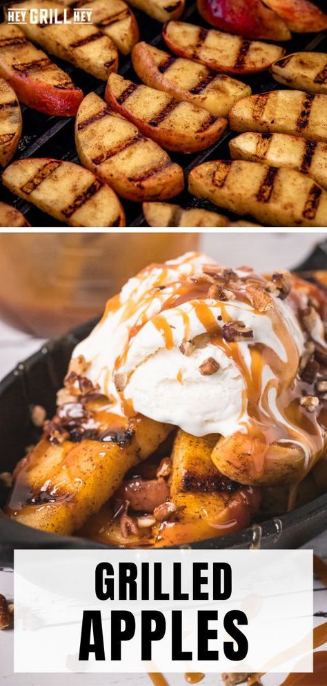 Baked Apples On The Grill, Desert On The Grill, Grilled Apples Dessert, Grilled Dinner Ideas Fall, Blackstone Apple Recipes, Bbq Desserts Grill, Fall Bbq Ideas, Bbq Apples, Grill Deserts