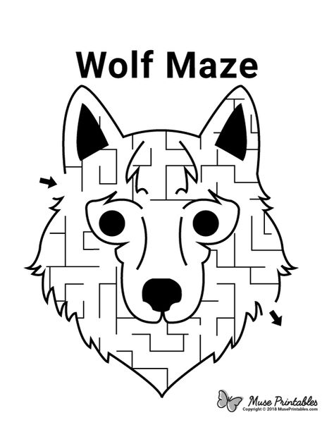 Free Printable Wolf Maze Wolf Crafts For Kids, Wolf Party Games, Wolf Party Ideas For Kids, Wolf Craft For Kids, Big Bad Wolf Activities, Wolf Birthday Party Ideas, Build A Wolf Printable, Wolf Activities For Kids, Cubscout Wolf Activities