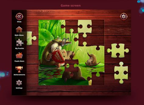 GUI and Art for Puzzle game on Behance Puzzle Game Ui, Cozy Mood, Game Gui, Game Ui, Mobile Game, Puzzle Game, Game Design, Jigsaw Puzzle, Jigsaw Puzzles