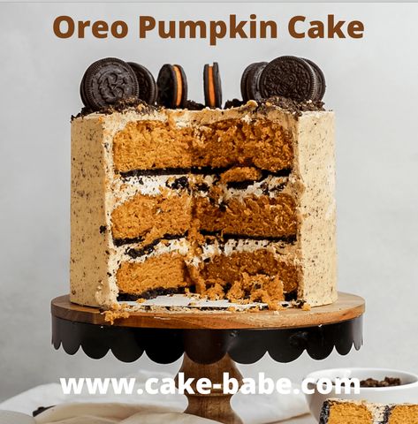 Halloween Flavored Cakes, Oreo Halloween Cake, Fall Flavor Cakes, Halloween Cake Flavors, Fall Cake Flavors And Fillings, Pumpkin Decorated Cake, Halloween Oreo Cake, Auction Desserts, Oreo Pumpkin Cheesecake