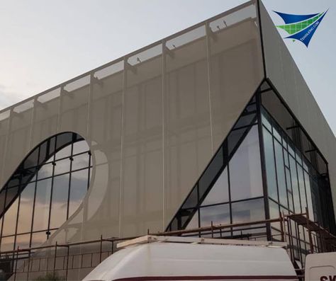 Membrane Facade Architecture, Tensile Fabric Facade, Tensile Facade Architecture, Ptfe Architecture, Etfe Facade, Walkway Canopy, Fabric Facade, Parametric Facade, Tensile Membrane