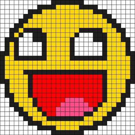 Awesome Face Perler Bead Pattern / Bead Sprite Crochet Emoji, Mister Potato, Emoji Craft, Kandi Cuffs, Baby Boy Knitting Patterns, Kandi Cuff, Plastic Canvas Ornaments, Pixel Art Templates, Pony Bead Patterns