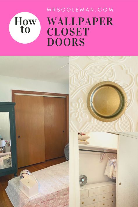 Covering Closet Doors With Wallpaper, Camoflauge Closet Door, How To Redo Sliding Closet Doors, Painting Wood Closet Doors, Sliding Closet Doors Makeover Wallpaper, Paint Closet Doors Sliding, Dress Up Sliding Closet Doors, Paint Sliding Closet Doors, How To Turn Sliding Closet Doors Into French Doors