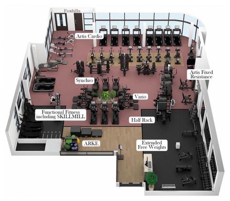 Gym Room Luxury, Sims 4 Gym Interior, Gym Design Plan, Gym Building Design, Gym Ideas Bloxburg, Gym Plan Architecture, Gym Architecture Design, Commercial Gym Design Interiors, Gym Layout Plan