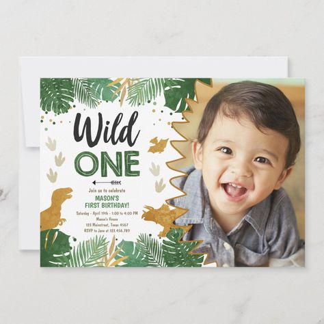 Wild One Dino Party Boy Gold Dinosaur 1st Birthday Invitation Dinosaur 1st Birthday, Dinosaur Birthday Party Invitations, Party Dinosaur, Dinosaur Invitations, Dinosaur Birthday Invitations, 1st Birthday Party Invitations, Party Boy, 1st Birthday Invitation, Dino Birthday