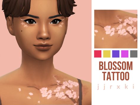 The Sims Resource - Blossom Tattoo 4 Bratz, Sims Fits, Sakura Tattoo, Sims 4 Tattoos, Iris Tattoo, The Sims 4 Skin, Heart Piercing, Sims 4 Cc Skin, 4 Tattoo