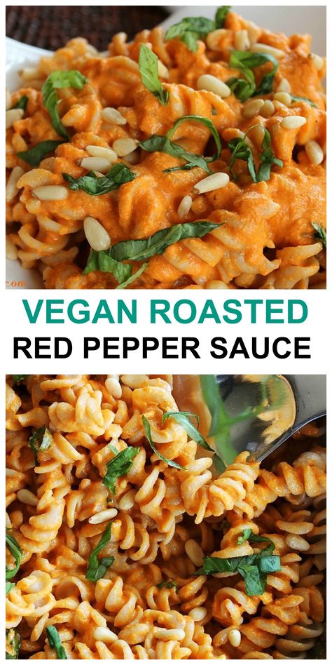 Vegan Roasted Red Pepper Sauce made with nuts, garlic and spices. Easy and fast to make, oil-free and only 8 ingredients! #vegan #redpepper #sauce #pasta #oilfree Healthy Pasta Ideas, Creamy Red Pepper Sauce, Wfpb Sauces, Dairy Free Sauces, Vegan Pasta Sauce, Vegetable Side Dishes Healthy, Healthy Pasta Dishes, Dairy Free Pasta, Roasted Red Pepper Sauce