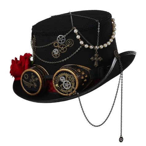 PRICES MAY VARY. Package: 1 steampunk hat with glasses (removable). Material: felt Retro steampunk design, back to punk ages! Size: M: head circumference approx. 58 cm/22.83 inches; L: head circumference approx. 61 cm/24 inches. Ideal accessory for steampunk costumes, victorian steampunk industrial accessories. Victorian steampunk top hat for Halloween, Gothic parties, carnivals, fancy dress and theme parties. Head circumference: M: approx. 58 cm/22.83 inches. L: approx. 61 cm / 24 inches. This Gothic Top Hat, Steampunk Hats Women, Steampunk Hair Accessories, Steampunk Circus, Industrial Accessories, Steampunk Outfits, Retro Steampunk, Halloween Theme Party, Gothic Party