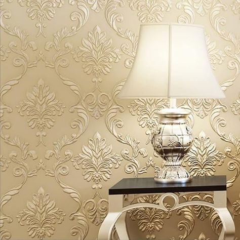 Q QIHANG Non-Woven Wallpaper 3D European Damascus Wallpaper Warm Wedding Room Bedroom Living Room TV Background Non-Pasted Wallpaper 1.73' W x 32.8' L (Rice Yellow) - Amazon.com Damascus Wallpaper, 3d Wallpaper Living Room, Wedding Room, Wallpaper Walls Decor, Tv In Bedroom, Tv Background, Floral Damask, Damask Wallpaper, Wallpaper Living Room