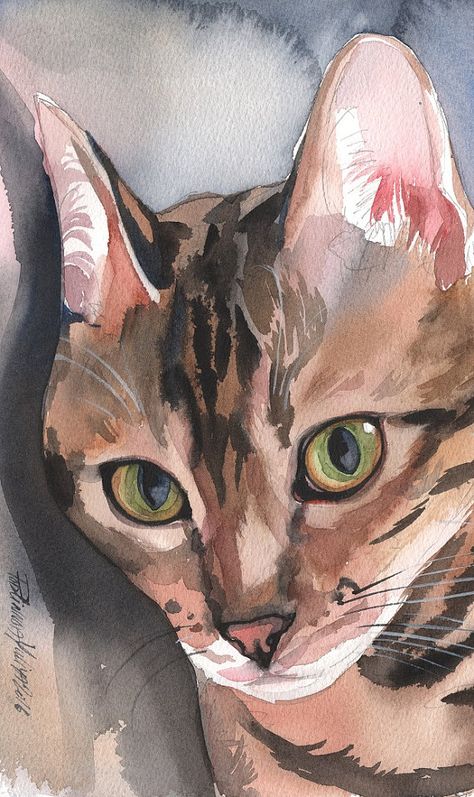 This is my original watercolor painting "Bengal Cat" created in 2015. My name is Yuliya Podlinnova and I am a professional artist, who lives and works in Ufa, Russia. My favourite mediums are watercolors and oils. I love to paint portraits, figures and animals, everything which has life and expression in it. All my watercolors I paint on acid free high quality watercolor paper .  This painting measures 12x8 inches.   The purchase of this painting does not transfer reproduction rights. Guitar Drawing, Cat Sketch, Tinta China, Watercolor Cat, Bengal Cat, Watercolor Drawing, Cat Painting, Watercolor Artwork, Cat Print