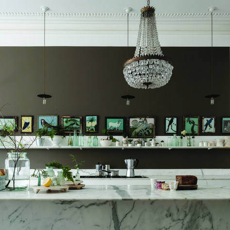 Farrow and Ball kitchen walls in Salon Drab No.290 Blackened Farrow And Ball, Paint Living Room, Farrow And Ball Kitchen, Dark Paint Colors, Farrow And Ball Paint, Farrow And Ball, Dark Walls, Dark Wall, Interior Paint Colors