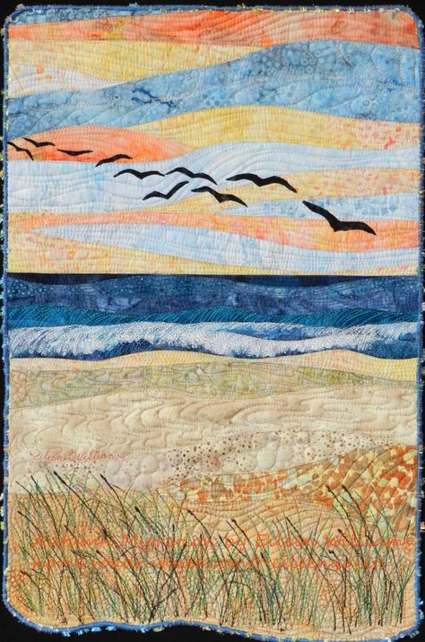 Autumn Migration by Eileen Williams Seascape Quilts, Ocean Quilt, Beach Quilt, Sea Quilt, Landscape Art Quilts, Quilted Wall Hanging, Landscape Quilt, Fiber Art Quilts, Landscape Quilts