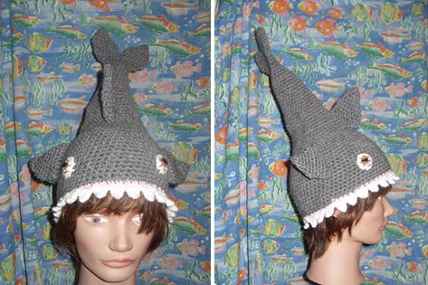 Shark Beanie, Crocheted Shark Pattern, Shark Crochet, Crochet Shark, Crochet Adult Hat, Shark Hat, Crochet Kids Hats, Hat Patterns Free, Shark Pattern