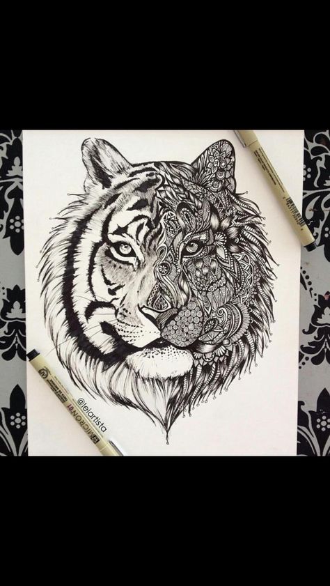 Way cool tribal tiger tattoo design Lion Mandala, Tier Tattoo, Petit Tattoo, Mandalas Drawing, Mandala Tattoo Design, 1 Tattoo, Mandalas Design, Tattoo Feminina, Tiger Art