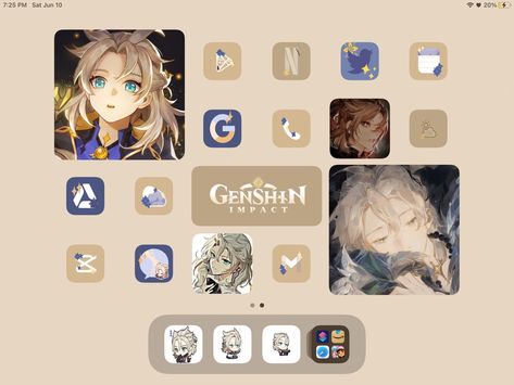 Genshin Ipad Homescreen, Genshin Ipad Layout, Albedo Homescreen, Ipad Homescreens, Ipad Homescreen Layout, Ipad Homescreen, Phone Theme, Homescreen Layout, Phone Themes