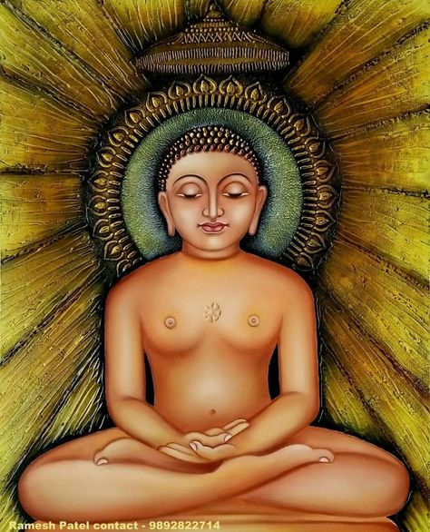 Mahavir Swami Painting On Canvas, Mahavir Painting, Bhagwan Mahavir Swami Painting, Mahavir Swami Painting, Mahaveer Swami Jain Images, Navkar Mantra, Mahavir Swami, Gods Painting, Acrylic Art Canvas