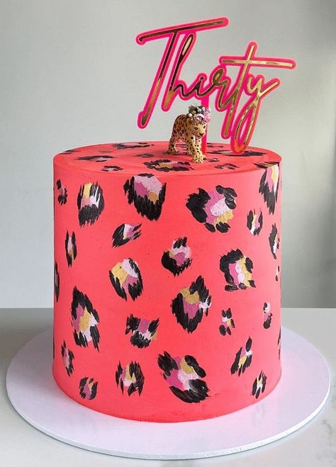 Leopard Birthday Cake, Cheetah Birthday Cakes, Leopard Cake, Leopard Print Cake, Leopard Birthday, Lemon And Blueberry, 30 Birthday Cake, Cool Cake Designs, Pink Birthday Cakes