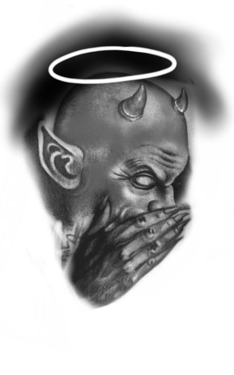 Demon Whispering In Ear Tattoo, Devil Whispering In Ear Tattoo, Devil Whispering In Ear, In Ear Tattoo, Holy Tattoos, Horrible Tattoos, Master Tattoo, Worst Tattoos, Black Art Tattoo