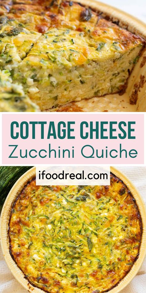 Cottage Cheese Zucchini Quiche is a crustless, high protein breakfast or side dish that’s creamy, light, and fluffy with 19 grams of protein! Cottage Cheese Zucchini Quiche, Ww Crustless Quiche Recipes, Bariatric Quiche Recipes, Quiche Recipes Easy Crustless Cottage Cheese, Quiche Made With Cottage Cheese, Healthy Quiche Recipes Crustless, Breakfast Recipes With Vegetables, Gluten Breakfast Ideas, Crustless Cottage Cheese Quiche