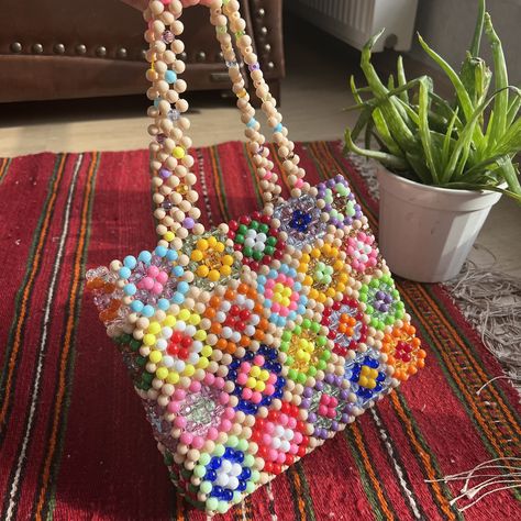 Plastic Beach, Bead Bag, Granny Square Bag, Bag Summer, Beaded Bag, Unique Holiday Gifts, Beaded Handbag, Granny Squares Pattern