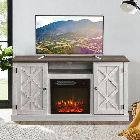 White Tv Stand, White Tv Stands, Electric Fireplace Tv Stand, Side Doors, White Tv, Cable Management System, Entertaining Space, Flat Panel Tv, Fireplace Tv Stand