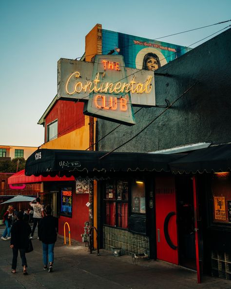 The Continental Club vintage sign, Austin, Texas Austin Aesthetic, Satanic Panic, Austin Art, Font Ideas, Texas Photo, Rail Transport, Vintage Neon Signs, Can't Sleep, Downtown Austin