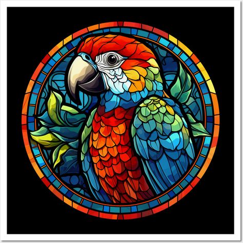 Stained glass effect parrot design for wildlife lovers and bird owners! This cool graphic features a pretty bird illustration in the unique style of a stained glass window | geometric mosaic pattern. Great as a gift for a parrot owner or macaw keeper. -- Choose from our vast selection of art prints and posters to match with your desired size to make the perfect print or poster. Pick your favorite: Movies, TV Shows, Art, and so much more! Available in mini, small, medium, large, and extra-large d Parrot Mandala Art, Glass Painting Birds, Glass Painting Designs Pattern, Mosaic Art Design, Mosaic Illustration, Stained Glass Window Art, Stained Glass Mosaic Patterns, Macaw Art, Macaw Bird