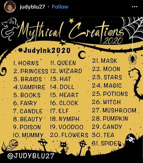 Fantasy Drawing Prompt List, Halloween Drawing Prompts 2023, Tober Prompts, Halloween Art Challenge, Halloween Doodle Challenge, Drawing Prompt List, 30 Day Halloween Drawing Challenge, October Drawing Prompt List, Inktober Prompts