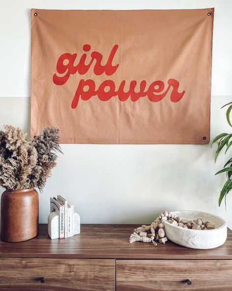 House Beds + Canvas Banners on Instagram: “girl power 🙌🏼 all day, everyday. #girlpower #girlbedroom #girlnursery #wallflag #wallbanner #canvasbanner #canvasflag #homeoffice…” Boho Banner, Canvas Flag, Banner Nursery, Canvas Banners, House Frame Bed, Modern Boho Decor, Canvas Banner, Wall Flag, Wall Banner