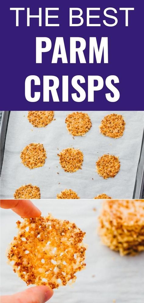 Looking for homemade, healthy snacks? Learn how to make these lovely parmesan crisps, which are a super easy baked appetizer made with freshly grated cheese and garlic powder. For a simple plain version, skip the garlic. Or add your favorite flavors, like rosemary or basil. This recipe is low carb, keto, and gluten free, and reminds me of Whisps. Homemade Cheese Whisps, Appetizers Low Carb, Homemade Healthy Snacks, Gf Crackers, Savory Lunch, Parmesan Cheese Crisps, Healthy Picnic, Parmesan Chips, Healthy Homemade Snacks