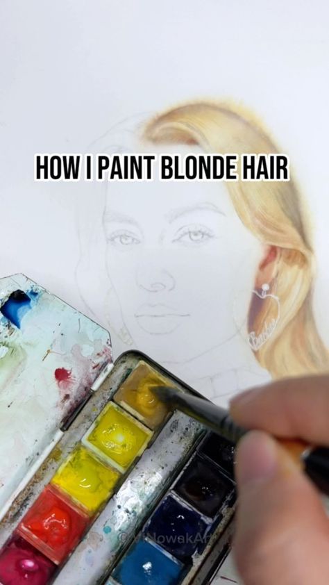 🤔Did you paint blonde hair before? Do you find it easy or difficult to paint in watercolor? 😁Let me know in the comments… | Instagram Paint Blonde Hair, Watercolour Hair, Arches Paper, Hair Painting, Painting Process, Blonde Color, Watercolor Portraits, Watercolor Artist, Blonde Hair Color