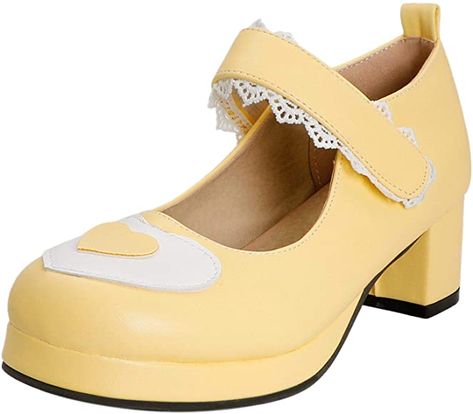 Rainbow Kawaii, Gothic Cosplay, Mary Jane Platform Shoes, Classic Lolita, Womens Mary Janes, Platform Mary Janes, Yellow Shoes, Thick Heel, Sweet Lolita