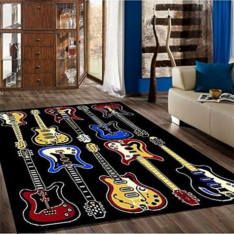 For guitar and music lovers alike, guitar area rugs to funk up a space by a couple more chords! Choose from various styles, designs and colors. Contemporary Carpet, Musical Theme, Rock N Roll Music, Awesome Bedrooms, Music Room, Contemporary Rugs, Cute Pattern, Indore, Modern Rugs