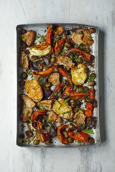 Recipes — The Doctors Kitchen Halloumi Recipes, Baked Halloumi, Roasted Winter Vegetables, Season Nails, Baked Vegetables, Winter Vegetables, Fresh Mint Leaves, Fruit And Veg, Brussel Sprouts