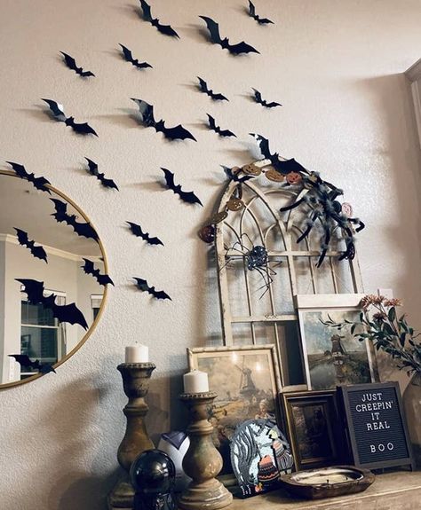 A 60-pack of 3D bats to make your drab hallway look like the meeting point for a vampire convention — in a spooky-but-cute way, of course. Psst: These come with adhesive backs for easy hangin'. Scary Bat, Spider Decorations, Bat Wall, Diy Wall Decals, Halloween Wall Decor, Home Window, Spooky Halloween Decorations, Dimensional Wall, Removable Wall Stickers