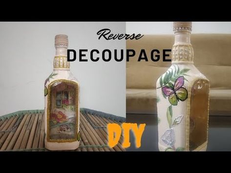 (12691) Reverse Decoupage on Bottle|Decoupage tutorial|Home decor|DIY - YouTube Bottle Decoupage, Reverse Decoupage, Decoupage Bottles, Kitty Ideas, Decoupage Tutorial, Decoupage Diy, Art And Craft Videos, Decoupage Vintage, Diy Youtube